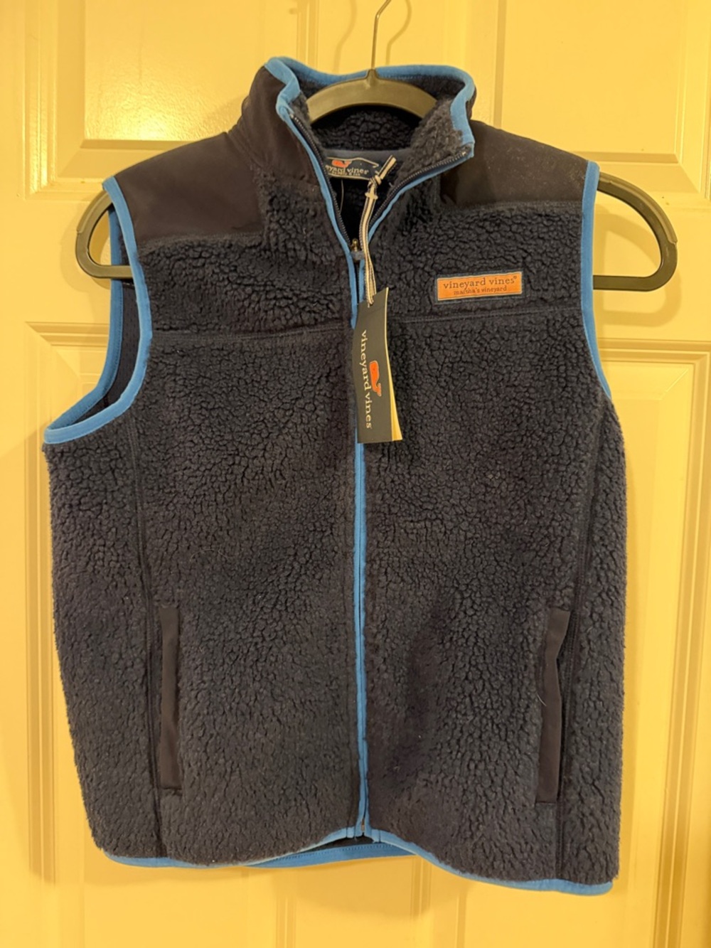 Vineyard Vines Navy Sherpa Fleece Vest with Blue Trim- boys